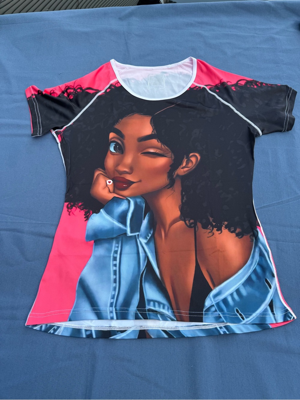 Graphic Short-Sleeve Women’s Top with Pink & Black Illustration